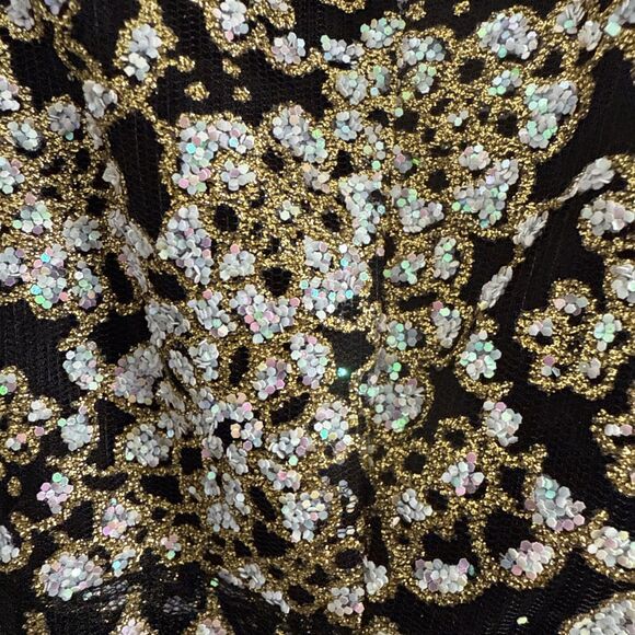 Hello‎ Molly Bodysuit Womens 2 Black Gold Print Sparkly Whimsical Steampunk Y2K - Picture 3 of 12